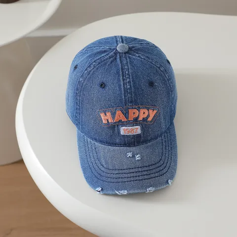 Gorra de Béisbol de Mezclilla Desgastada para Niños Retro Lavada Ajustable Con Bordado de Letras para Niños y Niñas