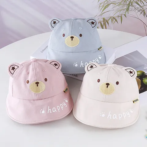 Cute Bear Cat Ears Baby Bucket Hat Summer Sun Protection Cotton Polyester Fisher Hat For Kids Boys Girls Toddler Accessories