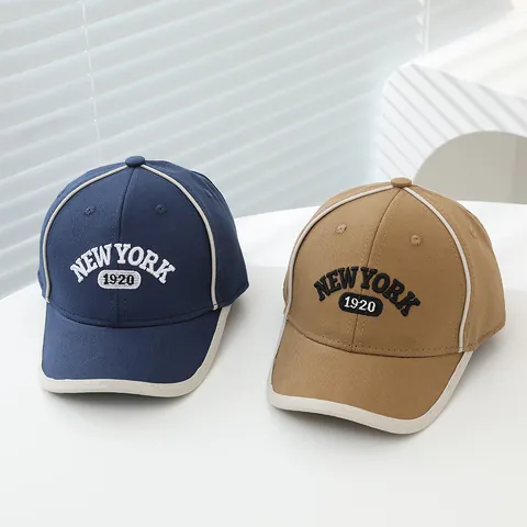 Berretto da Baseball per Bambini New York 1920 Lettere Ricamate Bordino a Contrasto Misto Cotone Cappello da Sole