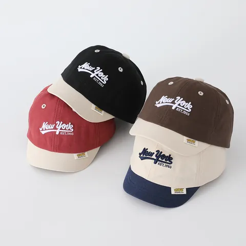 Gorra de Béisbol Retro New York Bordada para Niños Color de Contraste Sombrero de Sol para Niños Niñas Algodón Exterior