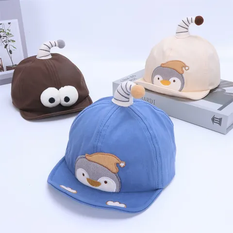 Cute Cartoon Penguin Big Eye Baby Baseball Cap Soft Brim Cotton Sun Hat For Toddler Kids Adjustable Outdoor Sunscreen Hat