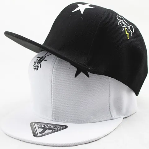Kids Snapback Baseball Cap Embroidered Five-Pointed Star Cloud Lightning Pattern Flat Brim Sun Hat For Boys Girls 3-8 Years Old