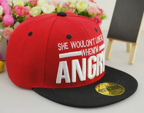 Cappellino da Baseball Hip Hop per Bambini Con Ricamo Lettere Angry Snapback Tesa Piatta Cappello da Sole per Ragazzi Ragazze