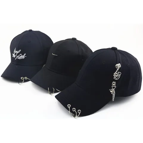 Hip Hop Streetwear Baumwolle Baseballkappe Mit Metallringen Und Seitenkette Punk Stil Verstellbarer Sonnenhut Für Kinder Und Erwachsene