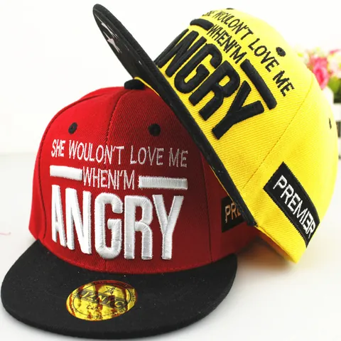 Cappellino da Baseball Hip Hop per Bambini Con Ricamo Lettere Angry Snapback Tesa Piatta Cappello da Sole per Ragazzi Ragazze