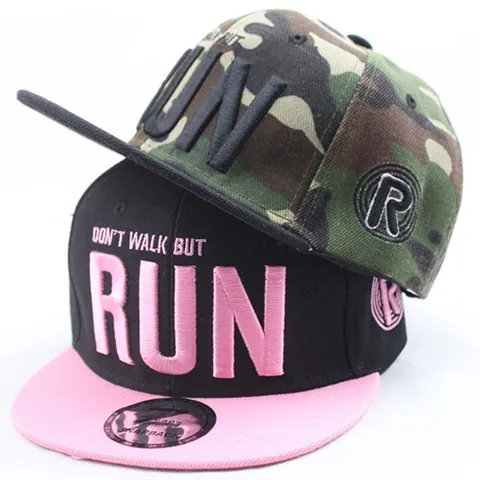 Gorra de Béisbol Snapback para Adultos y Niños Camuflaje Hip Hop Con Bordado de Letras RUN Ala Plana Sombrero Deportivo para Exterior
