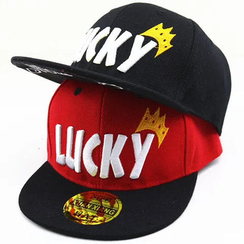 Kinderen Honkbalpet Met Platte Rand Lucky Letter Kroon Borduurwerk Snapback Hoed Hip Hop Verstelbare Zonnehoed