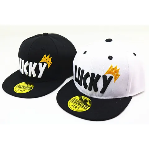 Kinderen Honkbalpet Met Platte Rand Lucky Letter Kroon Borduurwerk Snapback Hoed Hip Hop Verstelbare Zonnehoed