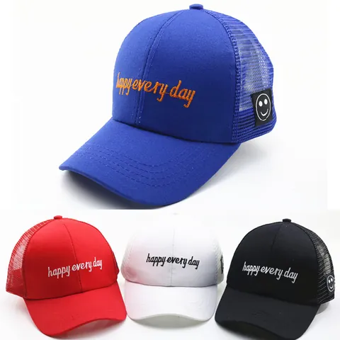 Cappellino da Baseball a Rete per Bambini Faccina Sorridente Ricamo a Lettere Protezione Solare Traspirante Cappello Trucker per Bambini Estate Tempo Libero