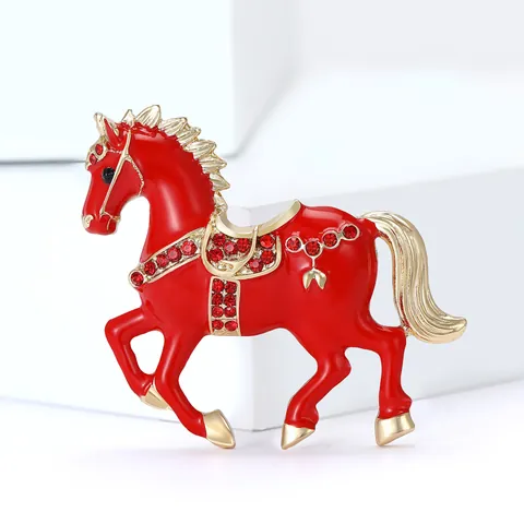 Luxury Alloy Rhinestone Horse Brooch Vintage Enamel Animal Pin For Women Fashion Jewelry Accessories Gift