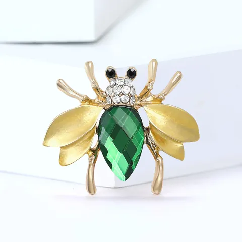 Elegante Spilla Ape in Lega Smaltata per Donna Placcata Oro con Strass Verdi Spilla Insetto per Decorazione Vestiti Gioielli da Banchetto