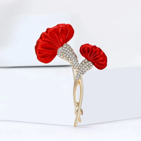 Elegant Alloy Enamel Carnation Brooch For Women Gold Red Flower Rhinestone Corset Pin Anti-Exposure Jewelry Accessory