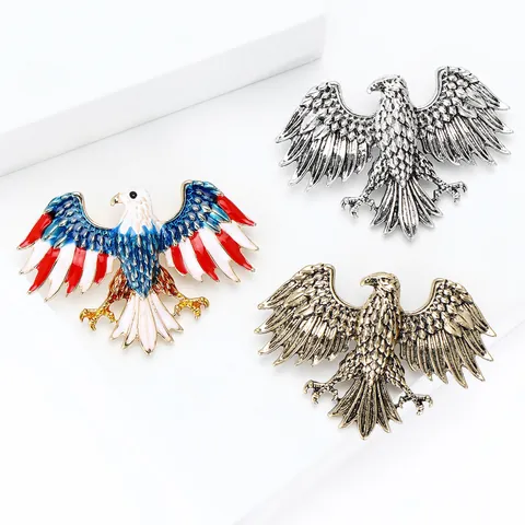 Vintage Alloy Eagle Brooch Pin With Rhinestone American Flag Enamel Eagle Lapel Pin For Women Men Fashion Jewelry Suit Accessories