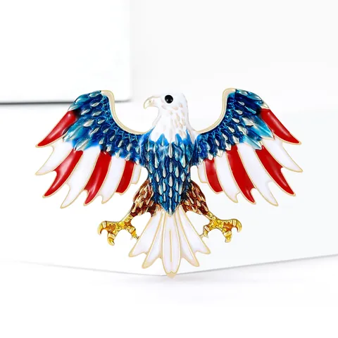 Vintage Alloy Eagle Brooch Pin With Rhinestone American Flag Enamel Eagle Lapel Pin For Women Men Fashion Jewelry Suit Accessories