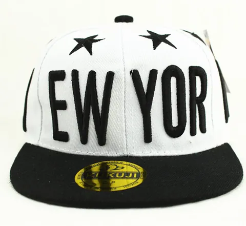 Gorra de Béisbol de Ala Plana para Niños Bordado New York Estrellas Color de Contraste Snapback para Niños Niñas Verano