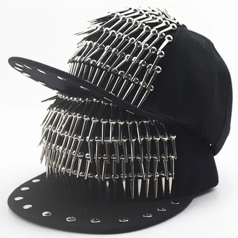 Casquette de Baseball Noire Style Punk Rock Pointes Métalliques Argentées Bord Plat Hip Hop Streetwear Chapeau pour Hommes Femmes Enfants