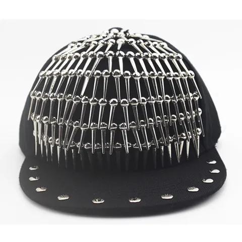 Casquette de Baseball Noire Style Punk Rock Pointes Métalliques Argentées Bord Plat Hip Hop Streetwear Chapeau pour Hommes Femmes Enfants