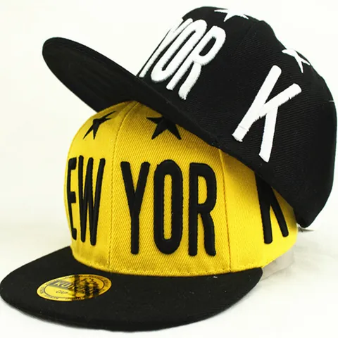 Gorra de Béisbol de Ala Plana para Niños Bordado New York Estrellas Color de Contraste Snapback para Niños Niñas Verano