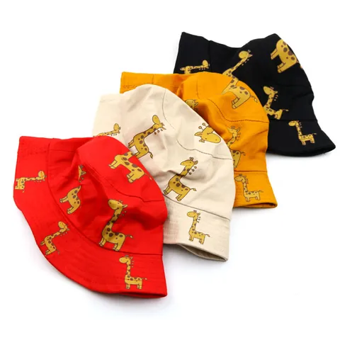 Kids Cartoon Giraffe Pattern Foldable Fisherman Hat Cotton Canvas Sun Protection Bucket Hat For Boys Girls Toddler Outdoor