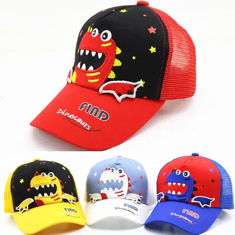 Kids Mesh Baseball Cap Cartoon Dinosaur Embroidery Sun Protection Trucker Hat For Boys Girls Adjustable Summer Outdoor Hat