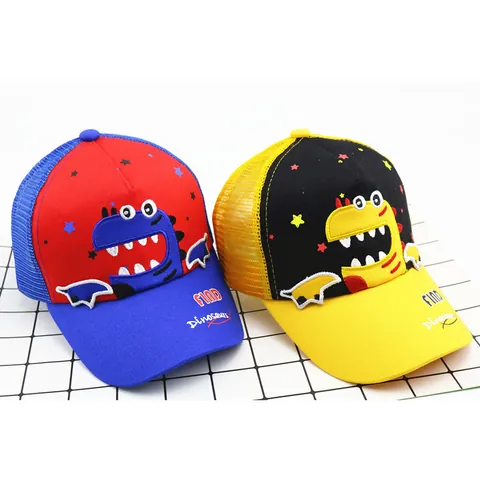 Kids Mesh Baseball Cap Cartoon Dinosaur Embroidery Sun Protection Trucker Hat For Boys Girls Adjustable Summer Outdoor Hat