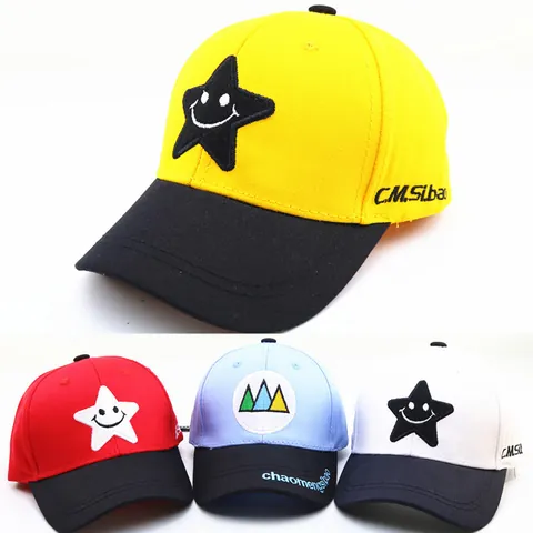 Kids Baseball Cap Cotton Blend Star Smile Geometric Embroidery Sun Hat Contrast Color Adjustable Peak Hat Boys Girls Outdoor Casual Fashion Cap