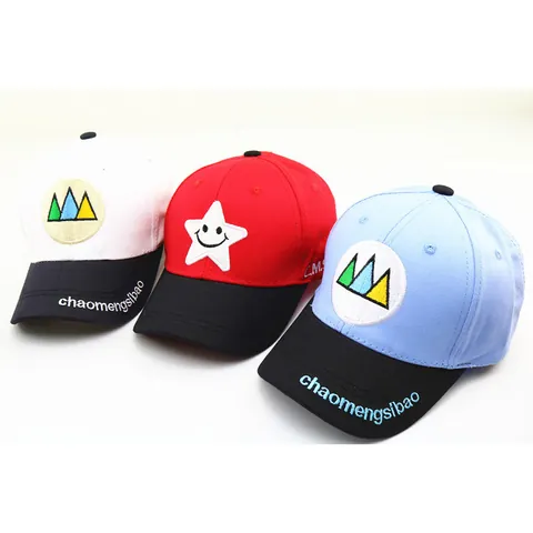 Kids Baseball Cap Cotton Blend Star Smile Geometric Embroidery Sun Hat Contrast Color Adjustable Peak Hat Boys Girls Outdoor Casual Fashion Cap