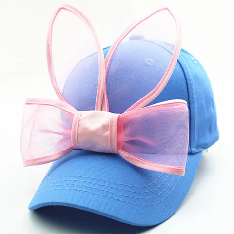 Berretto da Baseball con Orecchie di Coniglio Genitore-Figlio Grande Fiocco in Maglia Cotone Visiera Curva Per Bambini Adulti Outdoor