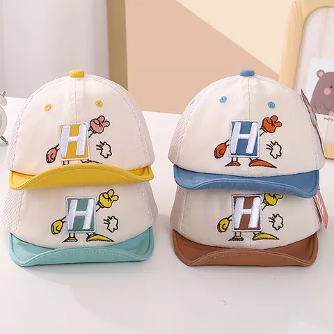 Gorra de Béisbol de Malla para Niños con Letra H de Dibujos Animados Transpirable de Mezcla de Algodón Sombrero de Sol para Niños Niñas