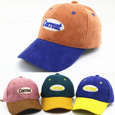Gorra de Béisbol de Pana para Niños Bloque de Color Bordado de Letras Gorra con Visera Ajustable Invierno Cálido Sombrero Casual