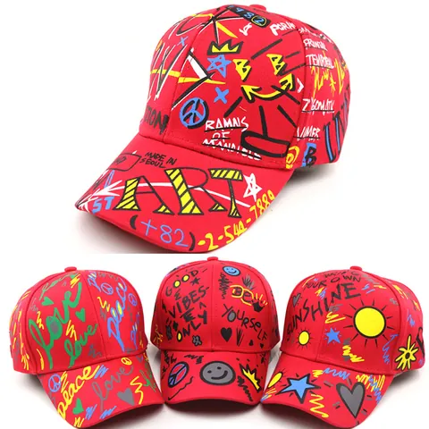 Kids Graffiti Baseball Cap Streetwear Hip Hop Color Printed Letter Sun Hat For Boys Girls Spring Summer Peaked Cap