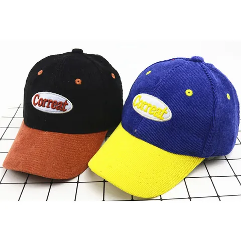 Gorra de Béisbol de Pana para Niños Bloque de Color Bordado de Letras Gorra con Visera Ajustable Invierno Cálido Sombrero Casual