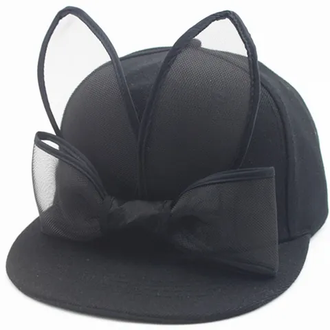 Gorra de Béisbol con Orejas de Conejo para Niños y Adultos Decoración de Lazo de Malla Ala Plana Sombrero de Sol Snapback