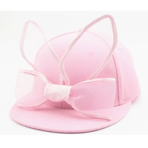 Gorra de Béisbol con Orejas de Conejo para Niños y Adultos Decoración de Lazo de Malla Ala Plana Sombrero de Sol Snapback