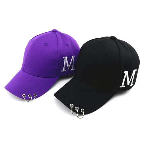 Gorra de Béisbol de Algodón con Letra M Bordada Sombrero Hip Hop Con Anillos de Metal Protección Solar Aire Libre Snapback Casual Ajustable