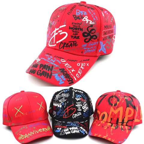 Kids Graffiti Streetwear Baseball Cap Cotton Adjustable Peak Cap Hip Hop Sun Protection Printed Hat For Boys Girls