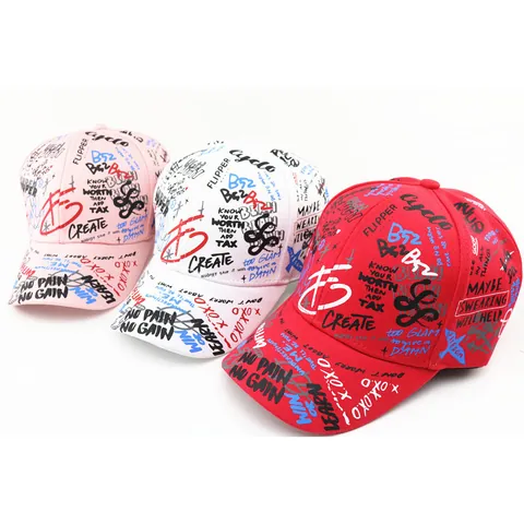 Kids Graffiti Streetwear Baseball Cap Cotton Adjustable Peak Cap Hip Hop Sun Protection Printed Hat For Boys Girls