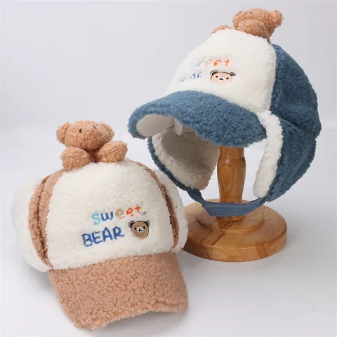 Bambini Inverno Peluche Paraorecchie Cappello Orso Sherpa Pile Caldo Colbacco Berretto Da Baseball Per Ragazzi Ragazze Bambino Antivento