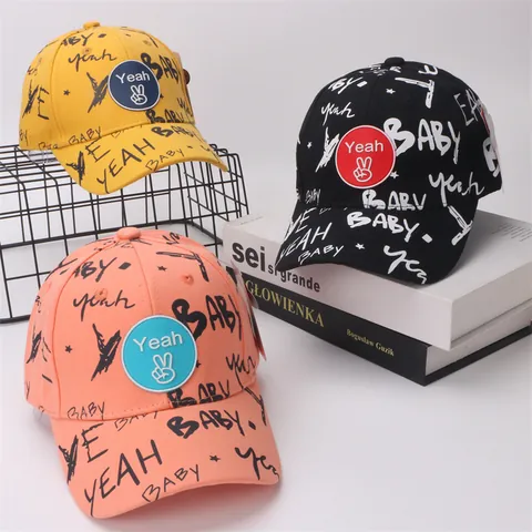 Berretto da Baseball in Cotone per Bambini Graffiti Lettere Baby Yeah Patch Hip Hop Snapback Cappello Sole Ragazzo Ragazza