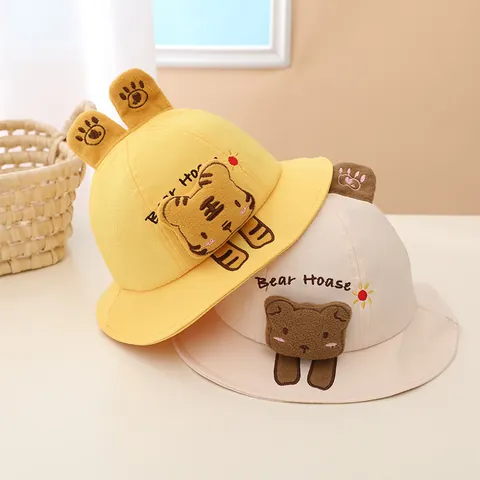 Kids Cartoon Animal Fisherman Hat With 3D Ears Rabbit Bear Tiger Sunshade Bucket Hat Cotton Breathable Outdoor Sun Hat For Boys Girls