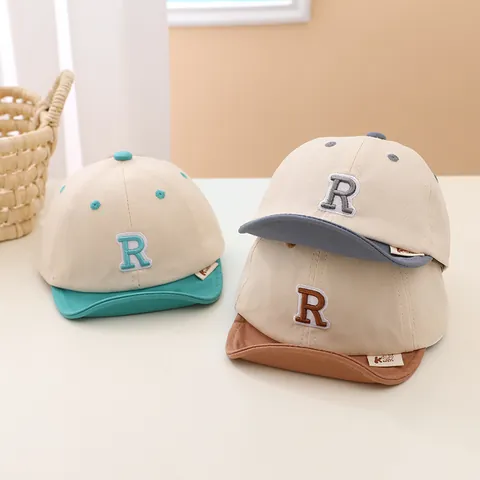 Cappellino Da Baseball Per Neonati In Misto Cotone Con Tesa Morbida E Ricamo Lettera R Per Bambini Parasole Estivo