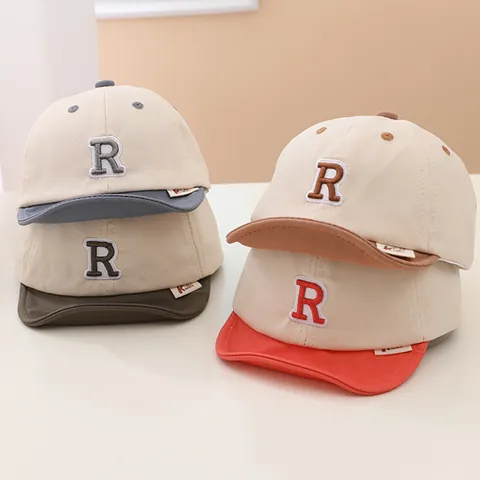 Cappellino Da Baseball Per Neonati In Misto Cotone Con Tesa Morbida E Ricamo Lettera R Per Bambini Parasole Estivo