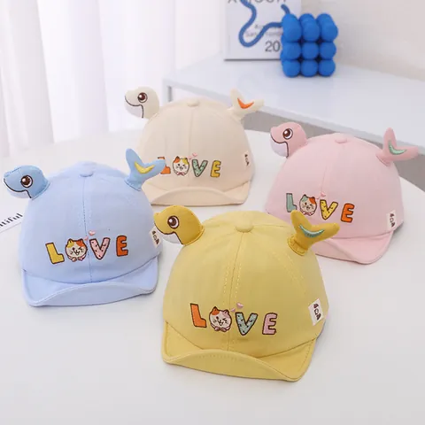 Baby Cotton Soft Brim Baseball Cap Cute Cartoon Cat 3D Fish Fin LOVE Embroidery Toddler Sun Hat For Infant Boys Girls Casual Outdoor Summer Accessory