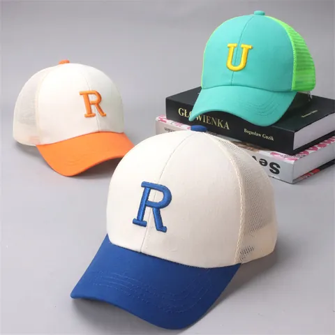 Gorra de Béisbol de Malla para Niños Sombrero de Sol Transpirable para Niños Niñas Con Bordado de Letras 3D Color de Contraste Ajustable