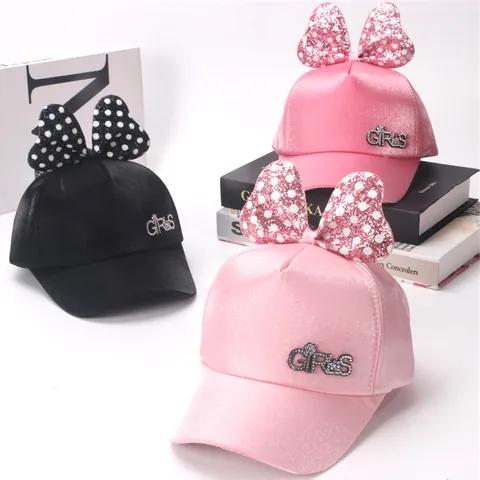 Casquette de Baseball Filles Strass Lettres GIRLS Enfant Nœud à Pois Paillettes Chapeau de Soleil Mélange Coton Polyester Extérieur