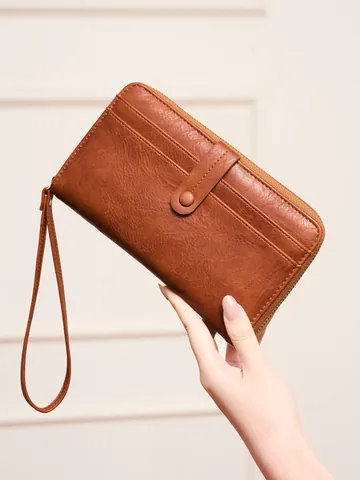 Klassische Lange Geldbörse Damen RFID-Schutz Multifunktional Kunstleder Clutch Große Kapazität Reise Reisepass Portemonnaie