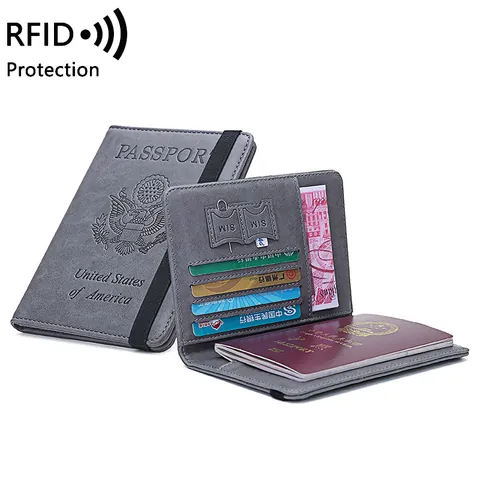 Protection RFID Protège-Passeport en Cuir PU Organisateur de Documents de Voyage Portefeuille Avec Emplacements Cartes Pour Femmes Hommes
