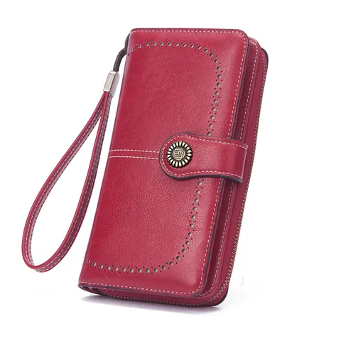 Portefeuille Long en Cuir PU pour Femmes Protection RFID Grande Capacité Pochette Ajourée Avec Bracelet Porte-Cartes Sacoche