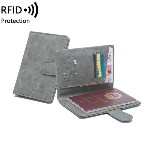 Protège Passeport en Cuir PU Avec Protection RFID Organisateur de Documents de Voyage Avec Fentes SIM Unisexe