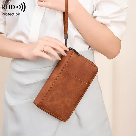 Protège-passeport RFID Rétro Portefeuille de Voyage Hommes Femmes Cuir PU Grande Capacité Pochette Zippée Organisateur Documents